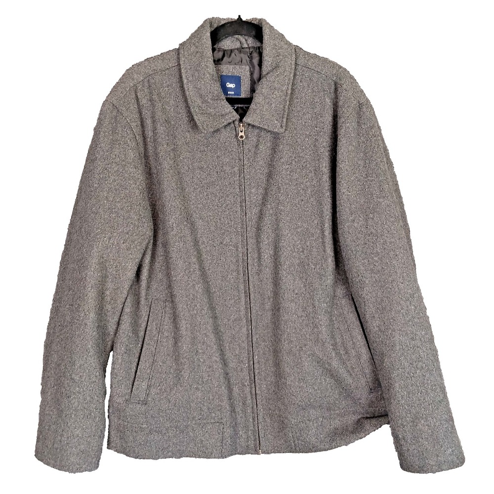 Gap Wool Blend Gray Men's Coat XL Full Zip Bomber Style 48" Chest